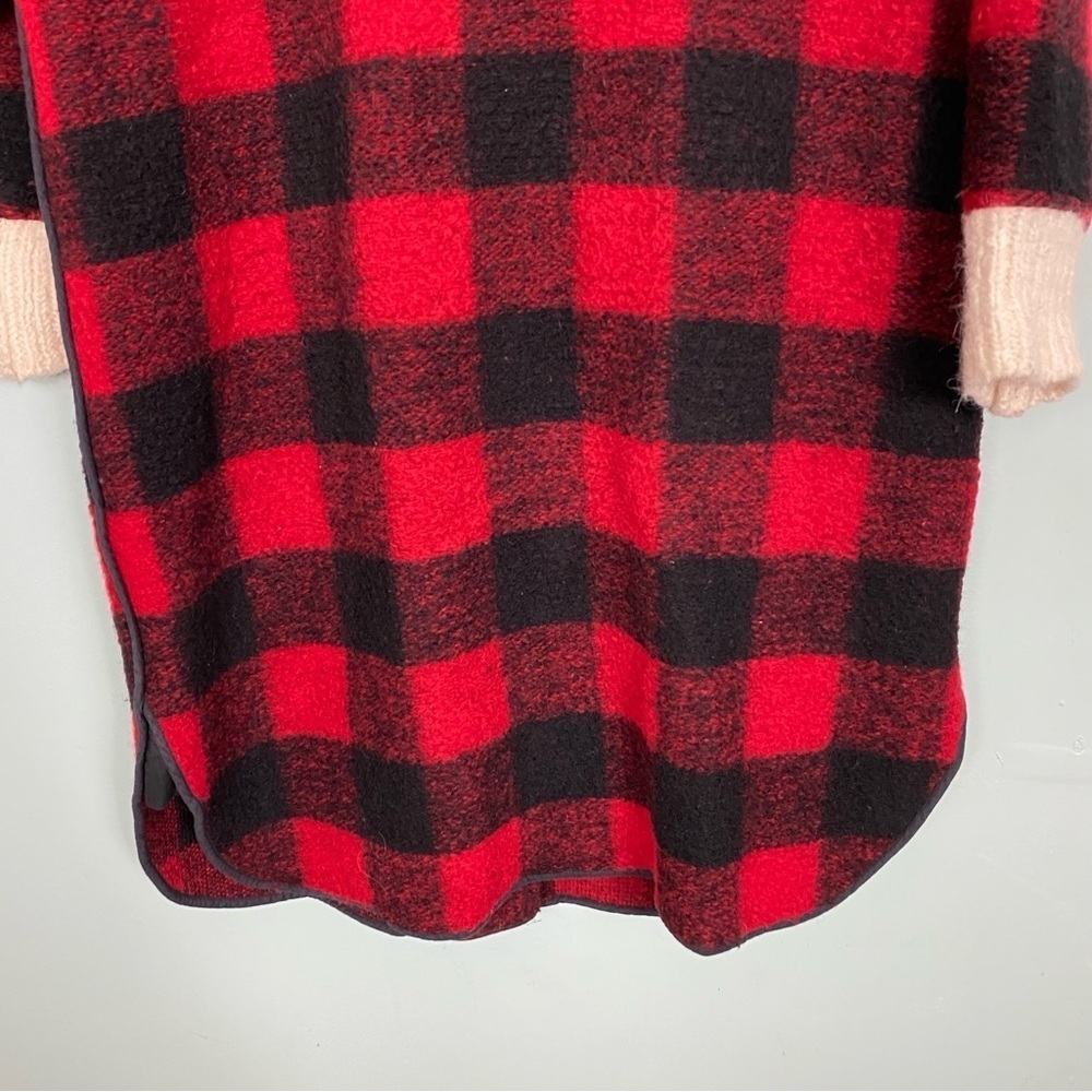 Isabel Marant Buffalo Plaid Red Black Checkered Wool Long Coat Collar Sz 42 - Picture 12 of 15